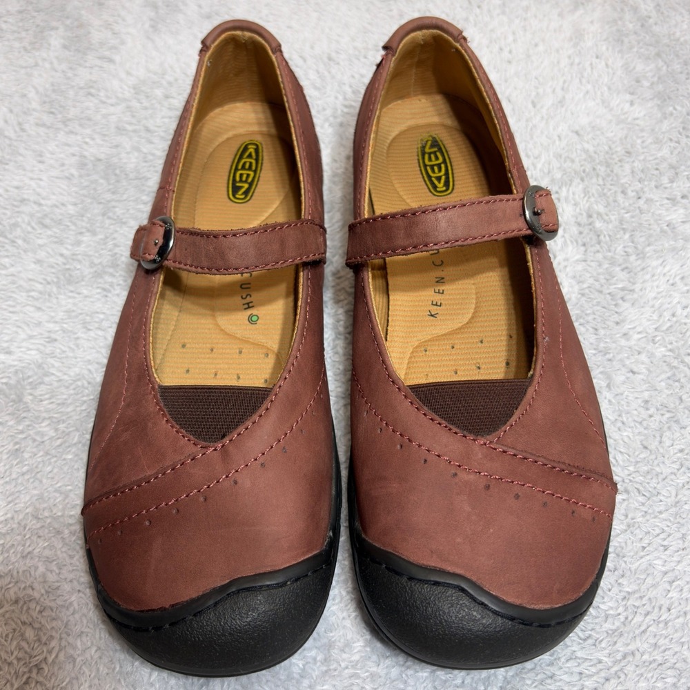 Keen Mary Jane Shoes Women's 10 Brown Burgundy Leather Memory Foam Adjust Buckle